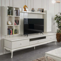 white living room set with drawers with space for tv