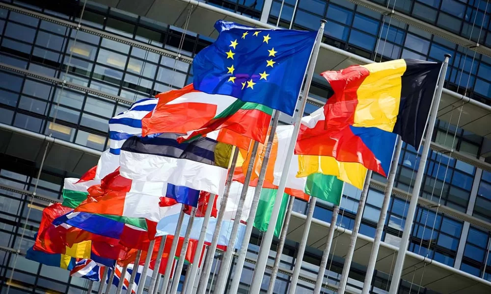 the flags of the countries of the European Union