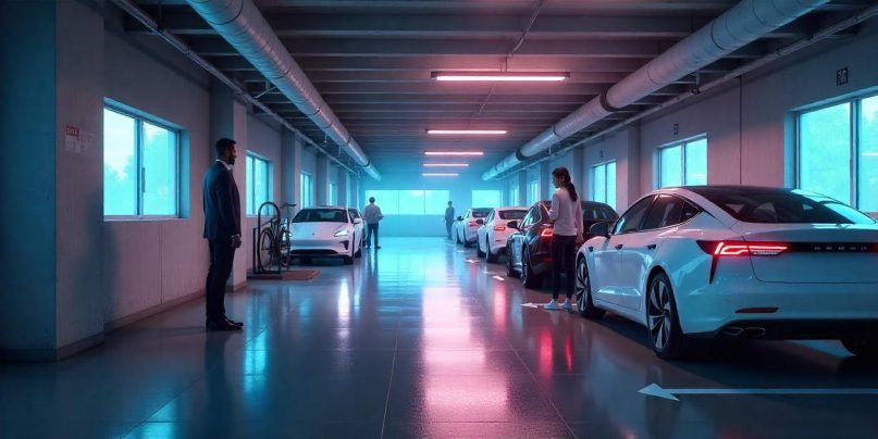 underground parking with electric cars