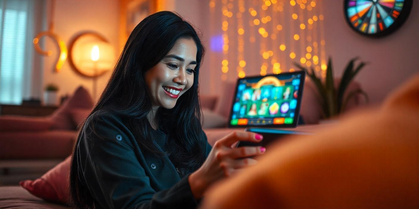 woman gambling in an online casino on a tablet